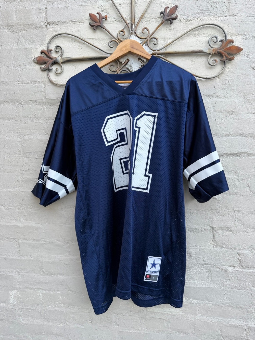 Men's Navy Blue Football Jersey with White Number 21 - Cowboys